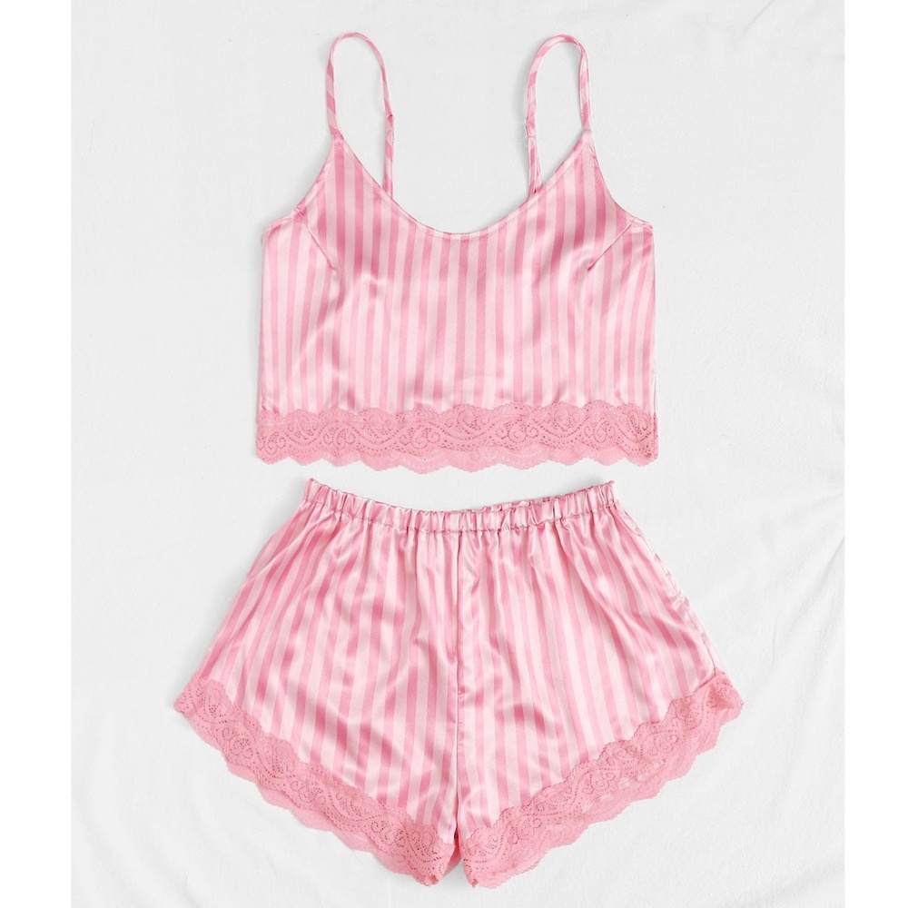 Pink Striped Print Cami + Shorts 2 Piece Pajamas - Picture 5 of 9